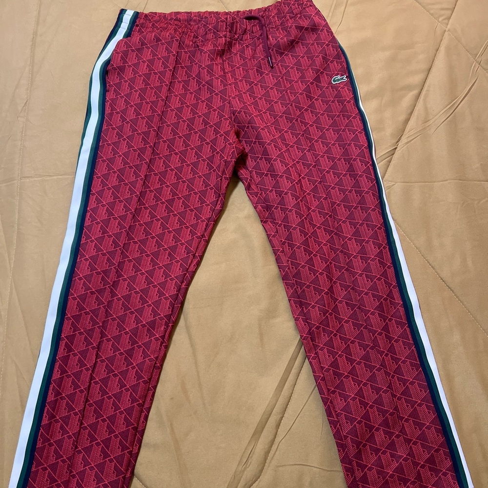 Lacoste Burgundy Geometric sweatsuit/ jacket and pants - Picture 3 of 6
